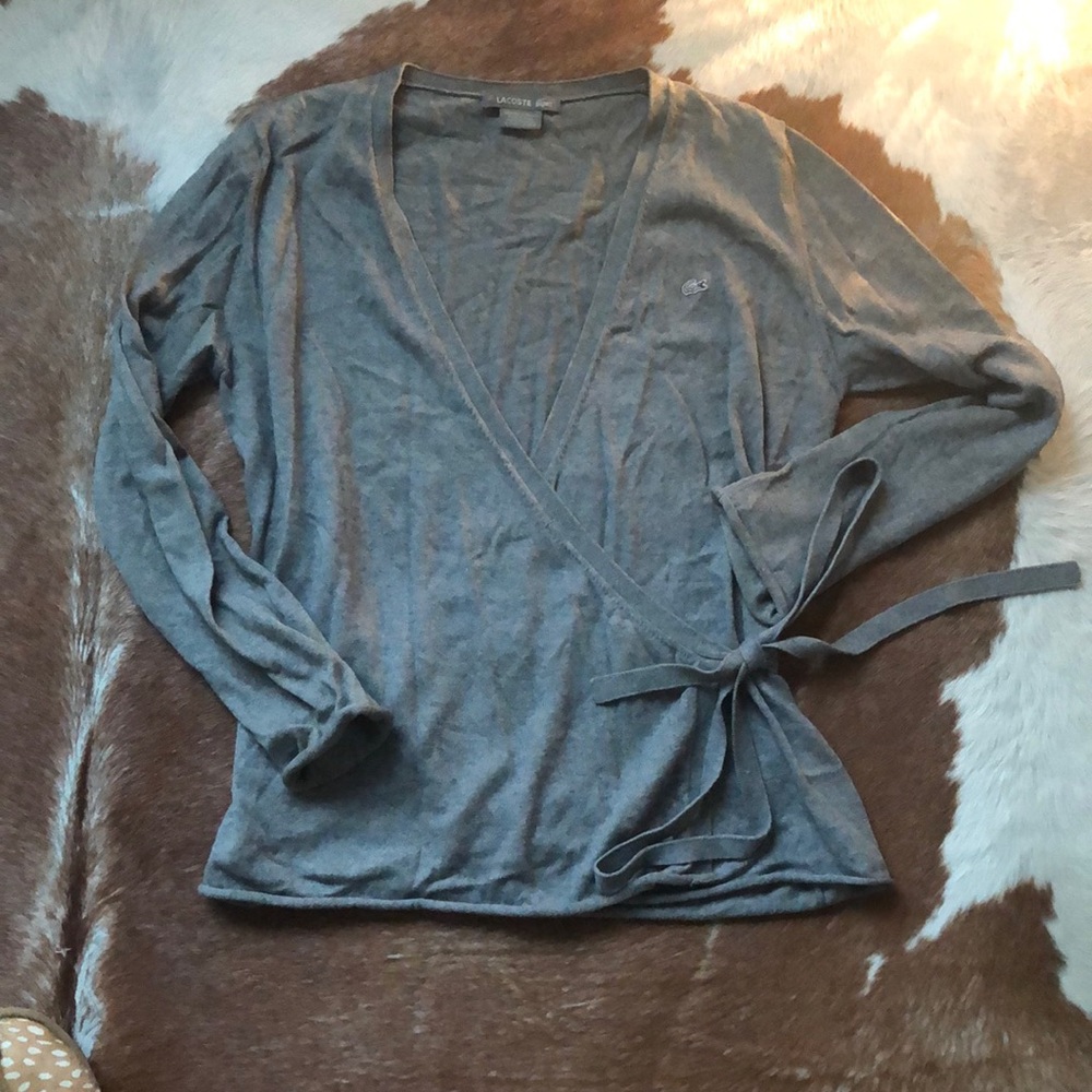 Lacoste grey cashmere blend wrap sweater